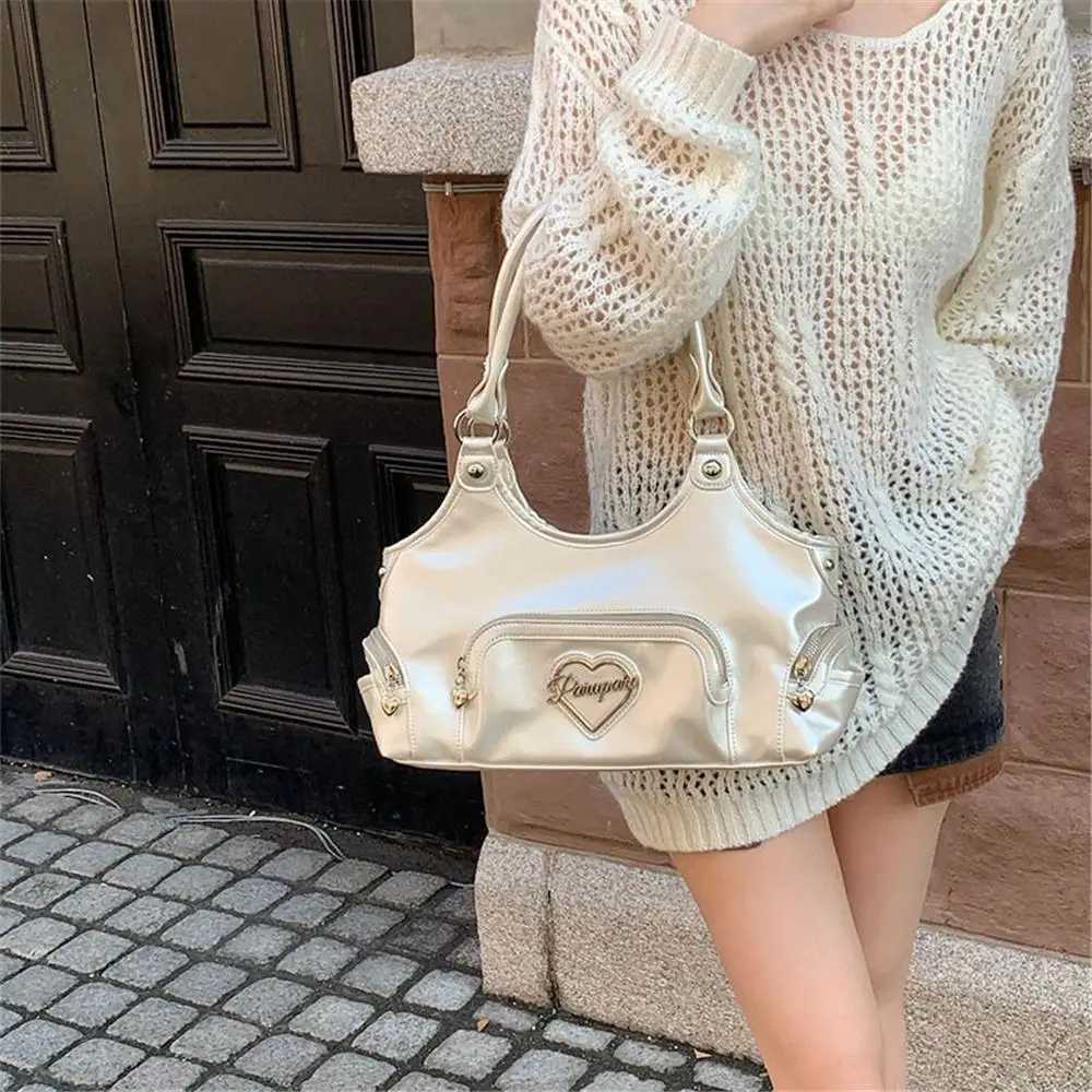 New Pearl White Shoulder Bag Multiple Pockets Y2K Womens Hobo Handbags Heavy-Duty Large Capacity for Women Y250320
