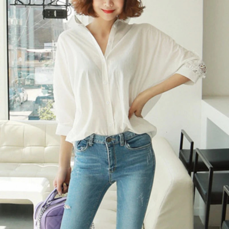 Sexy hollow lace cotton womens shirt Korean fashion elegant womens shirt backless dress office womens top 1310 250320