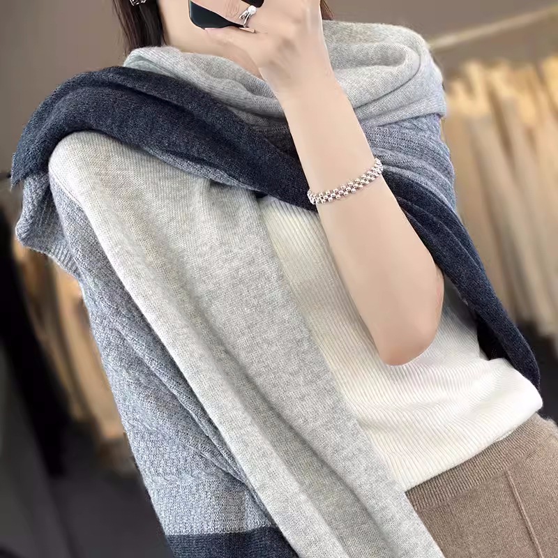 K194 Selected Merino fine pure wool European and American style knitted large shawl scarf autumn and winter warm wool neckerchief for women