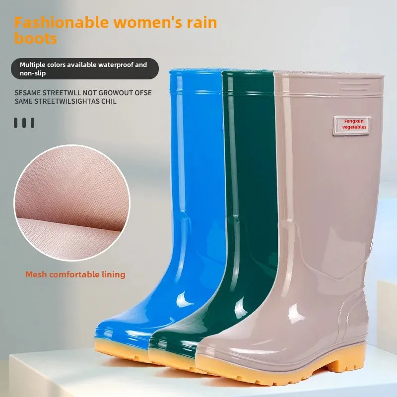 Womens High-top Rain Shoes Anti-slip Waterproof Fashionable Mid-top Warm Boots Long-lasting Rubber Material Fleece Lining 250317