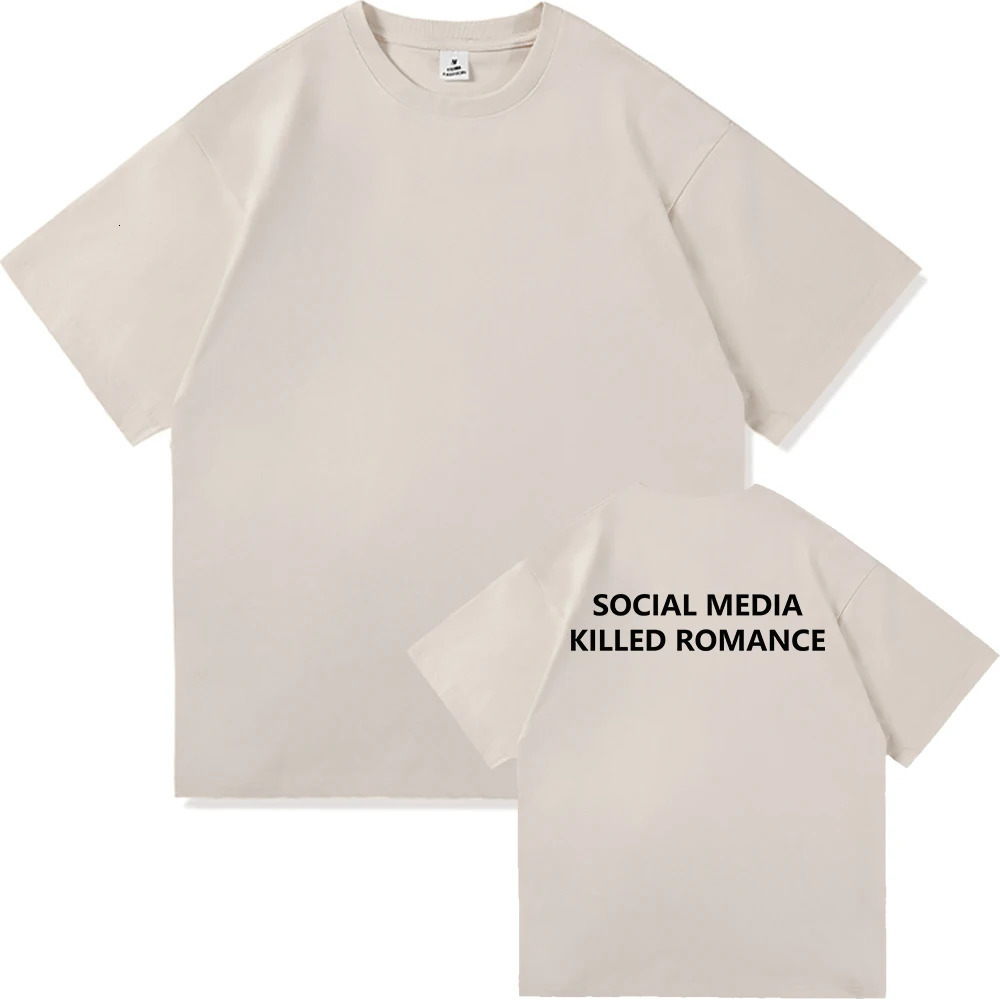2025 Social Media Killed Romance T Shirt Men Women Aesthetic Valentines Print T-Shirt Couple Cotton Tee Summer Tops Clothing 250321