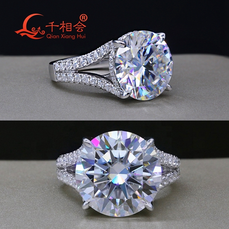 12ct 15mm round White Moissanite Large Size Silver 925 Ring Luxury V Half Eternity Womens Wedding Band Date Gift