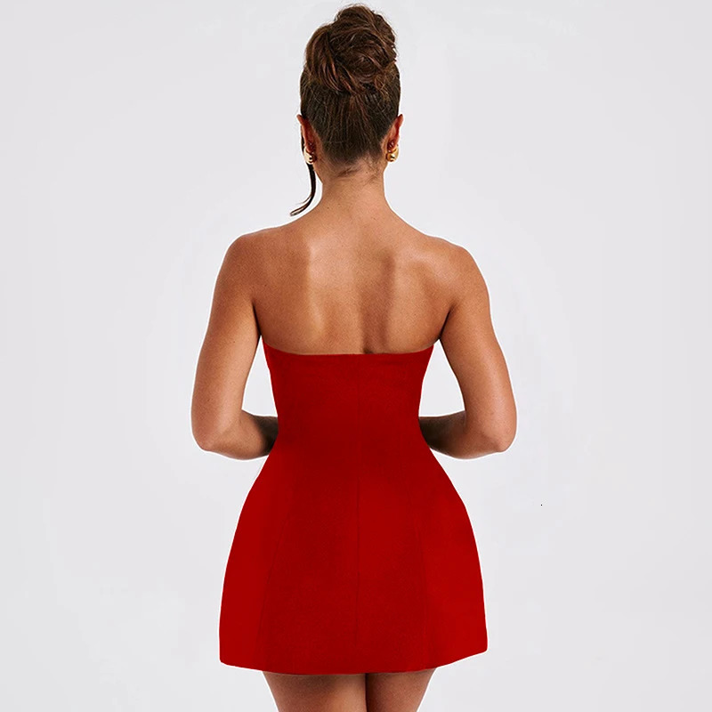 Strapless ALine Dress Womens Summer Solid Fashion Sleeveless Sexy Off Shoulder Elegant Club Party 250320