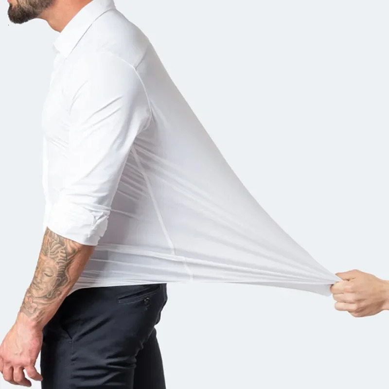 6xl Spring and summer elastic force non-iron mens long-sleeved business casual shirt solid color mercerized vertical shirt 250320