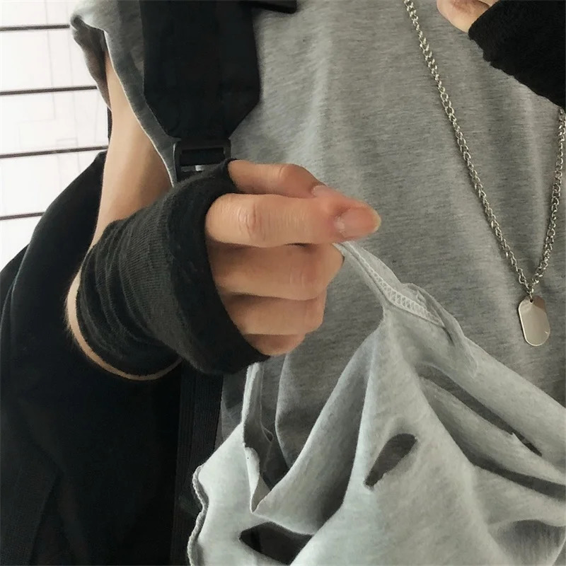 Summer ripped hole punk hip-hop vest retro mens long sleeved sleeveless vest 250318