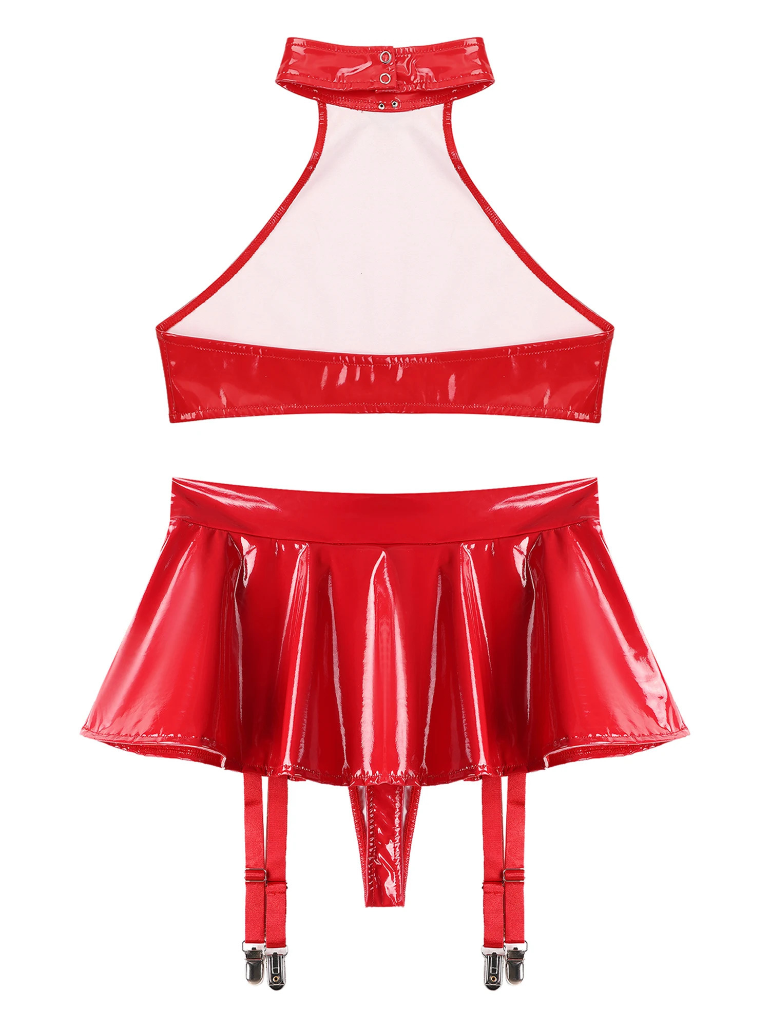 Two-Piece Female Lingerie Set Women Latex Nightclub Outfit Night Club Girl Rave Festival Pole Dance Show Babydoll Costume 250320