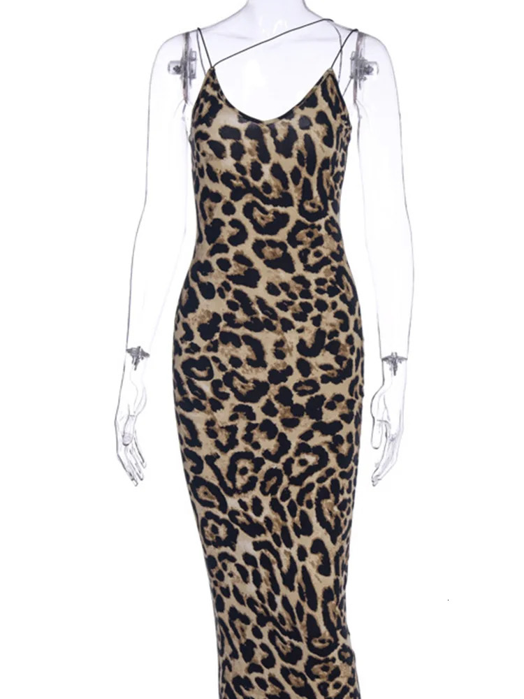Leopard print sleeveless V-neck sexy midi dress spring womens fashion street Christmas party set 250317