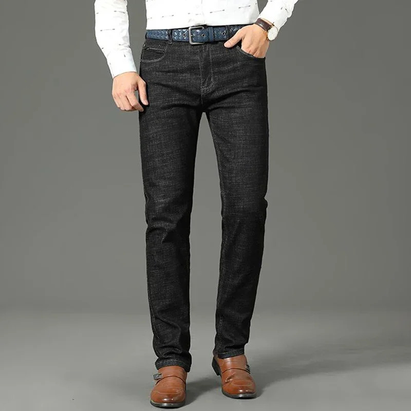 Spring Mens Chic Stretch Business Jeans Fashion Comfortable Denim Fabric Trousers Korean Solid Straight Leg Casual Pants Male 250320