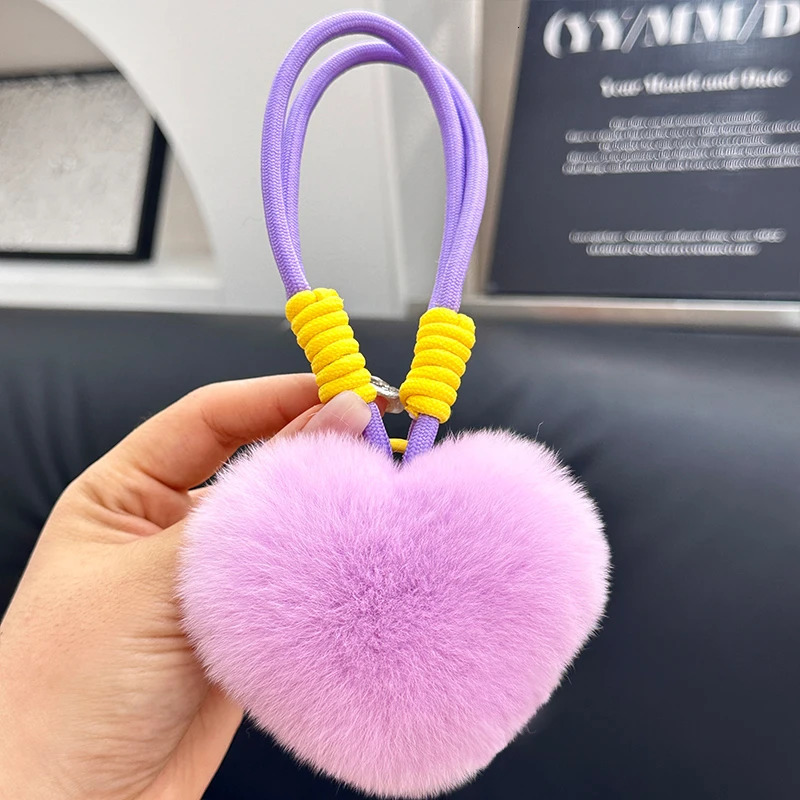 Natural Fur Heart Ball Charm Keychain Women Girl Creative Soft Bag Pendant Cute Plush Toys Keychain Valentines Day Gifts 250319