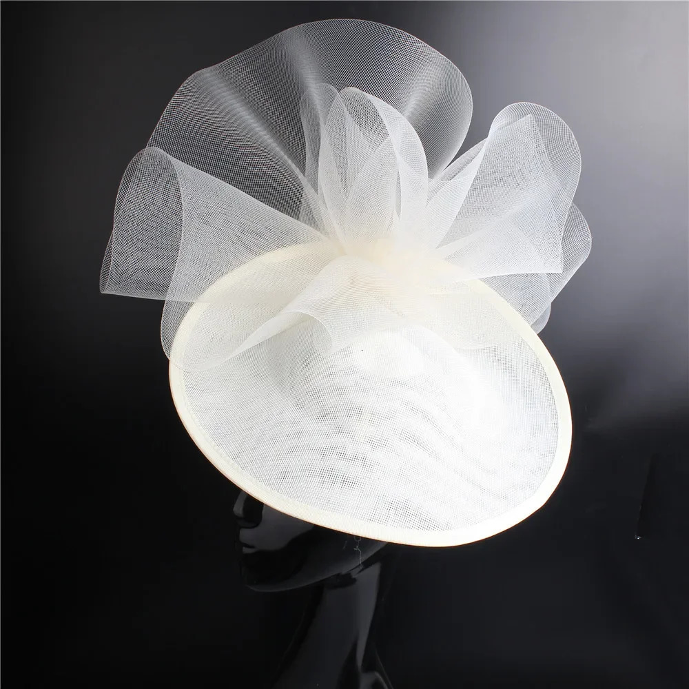 Ivory Big Women Milliery Hats Bride Wedding Mesh Fascinator Hats With Hair Clip Ladies Formal Church Headpiece Cocktail Headwear 250320