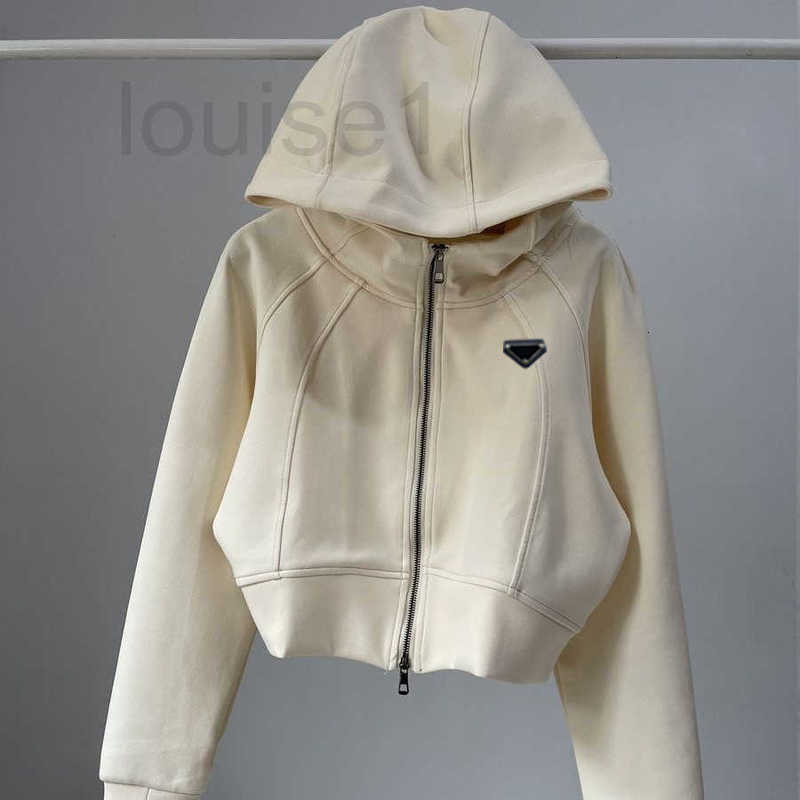 Women's Hoodies & Sweatshirts Designer Sports Hoodie for Women Fashionable Air Layer Material Spring and Autumn Loose Cardigan Hooded Top Solid Color Short Jacket