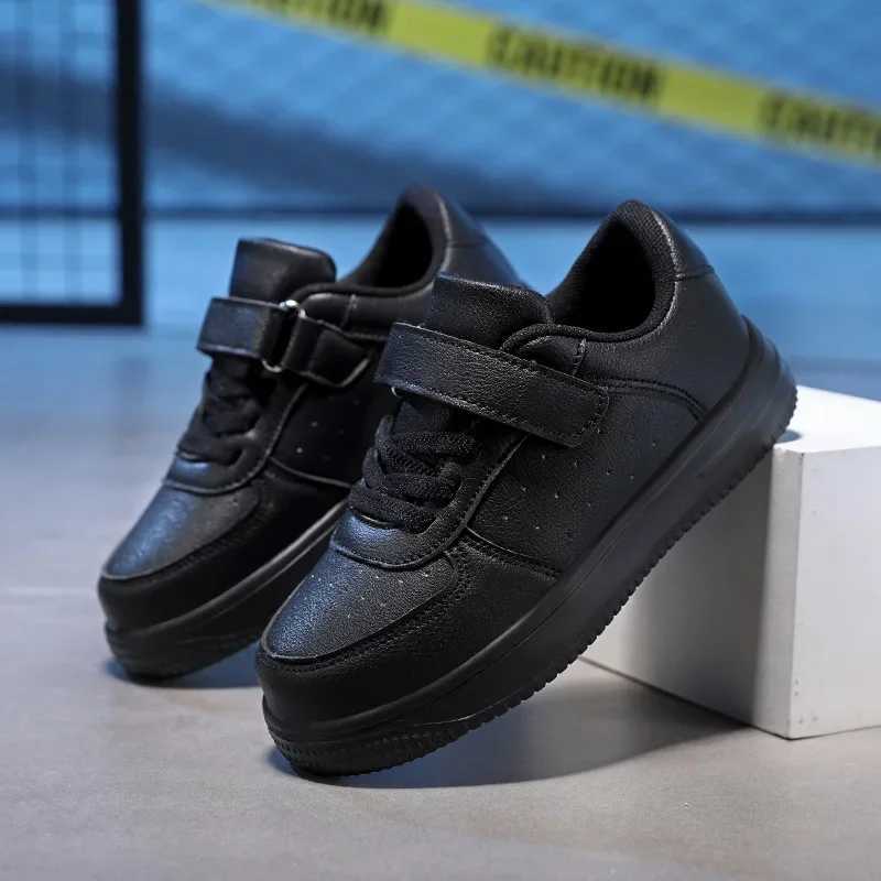2023 Hot Sale Kids Boys School Shoes Leather Student Trainers Black White Children Walking Sneakers Fashion Girls Casual Shoes X250322