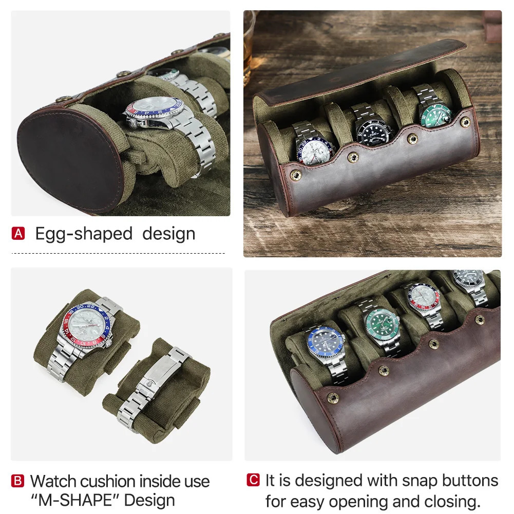 Vintage Genuine Leather 1/2/3/4/6/8 Slot Watch Roll Travel Case Portable Watch Display Case Watch Storage Organizer Box Men Gift 250319