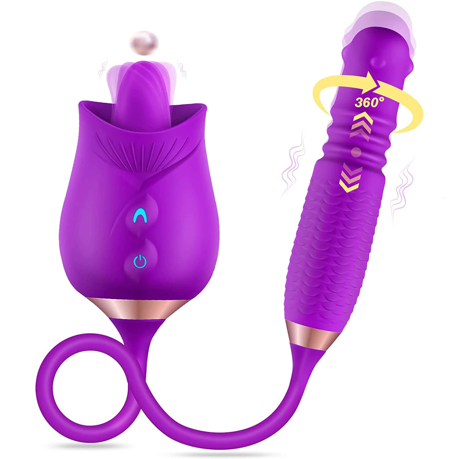 Rose Licking Vibrator Thrusting Anal Dildo Clitoris Butt Stimulator Rotating Vibrating Butt Plugs 3 in 1 Adult Sex Toy for Women 250322