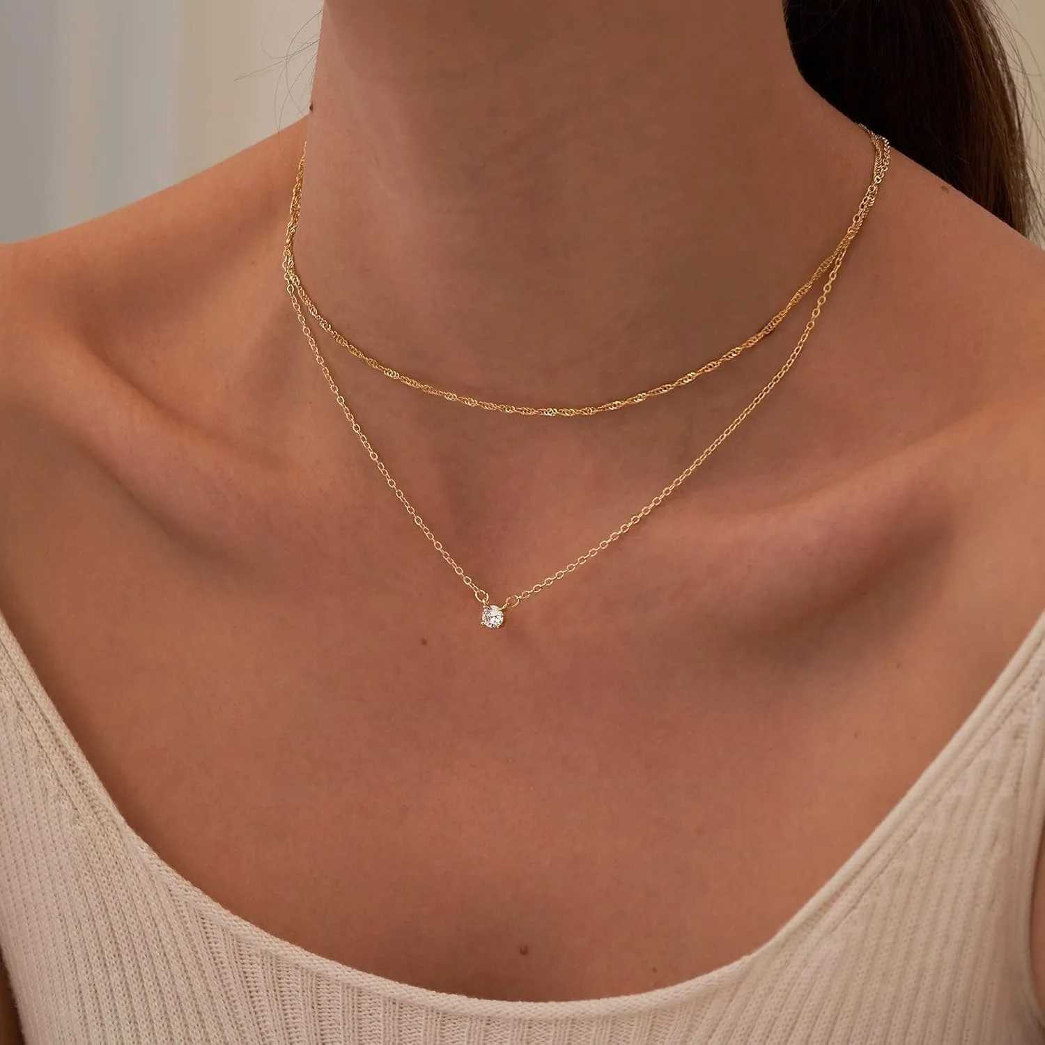 Womens Diamond Necklace K Gold/Pure Silver Necklace Simple Gold Plated Jewelry NecklaceXJ250322