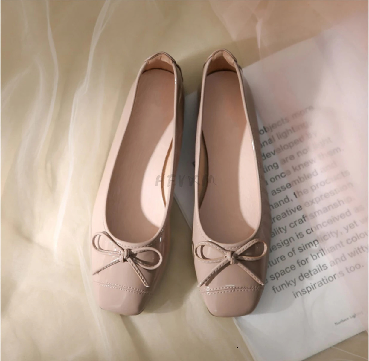 Retro Bowknot Patent Leather Womens Ballet Flats Shoes Autumn Slip on Flat Casual Shoes Round Toe Thick Heels Wine Red Loafer 250322