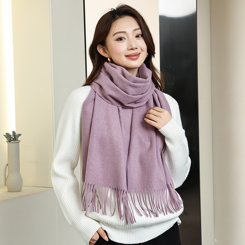 K195 Couples wool solid color scarf casual outdoor warm neck scarf solid color unisex tassel shawl cross-border
