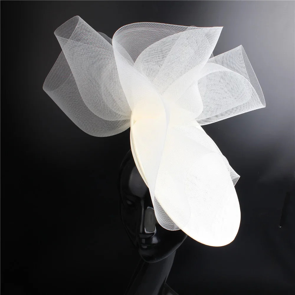 Ivory Big Women Milliery Hats Bride Wedding Mesh Fascinator Hats With Hair Clip Ladies Formal Church Headpiece Cocktail Headwear 250320