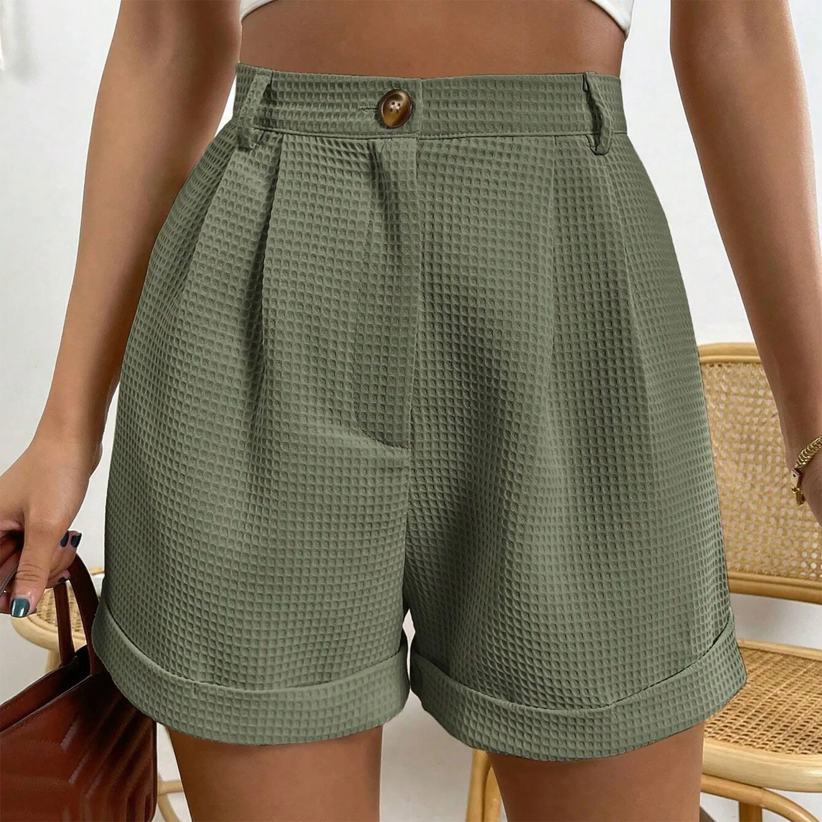 Office Lady Solid Shorts For Women Summer Y2k Loose Short Trousers Elegant Korean Fashion High Waisted Short Solid Simple Pants 250322