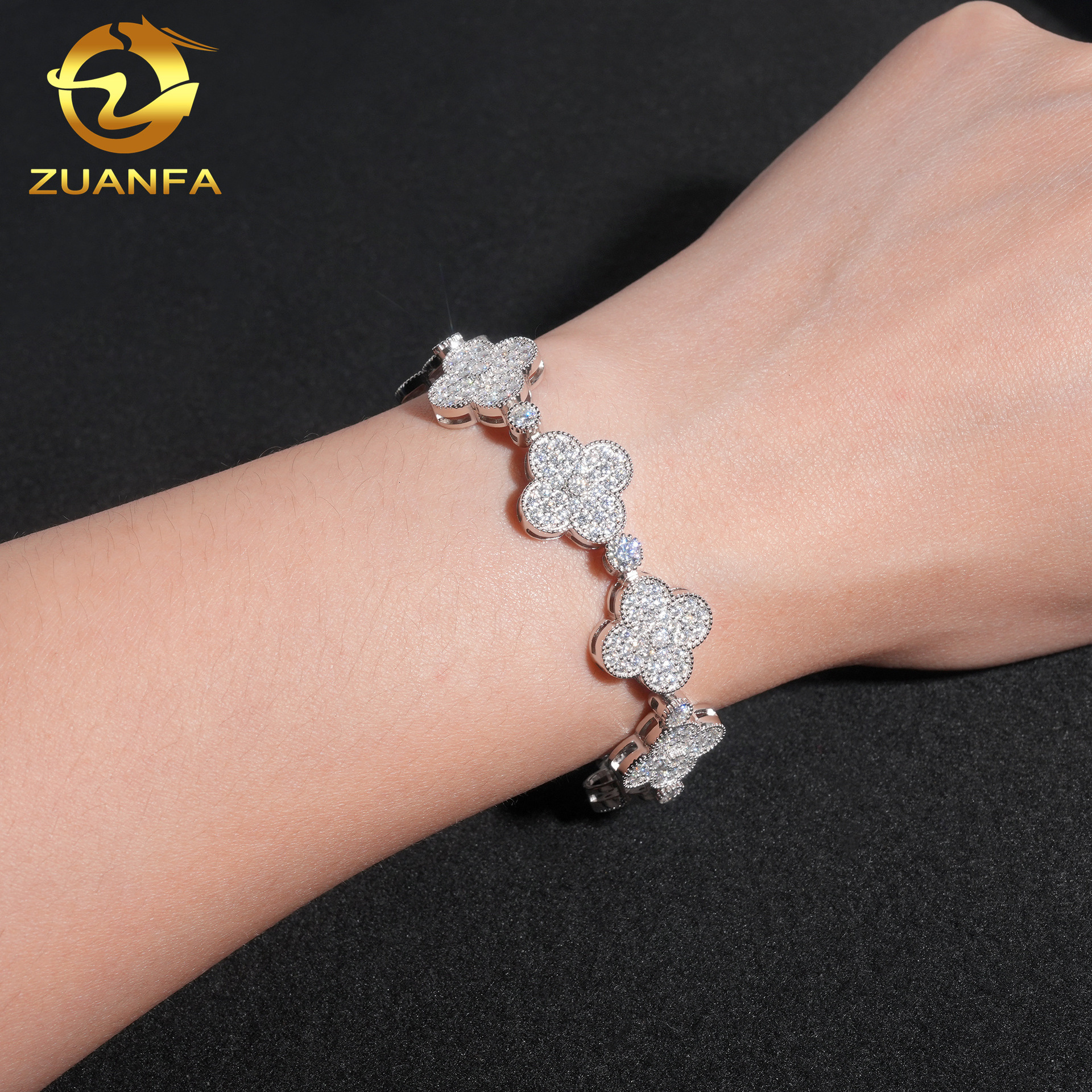 New INS hot selling 15mm clover bracelet 925 silver moissanite Cuban chain necklace