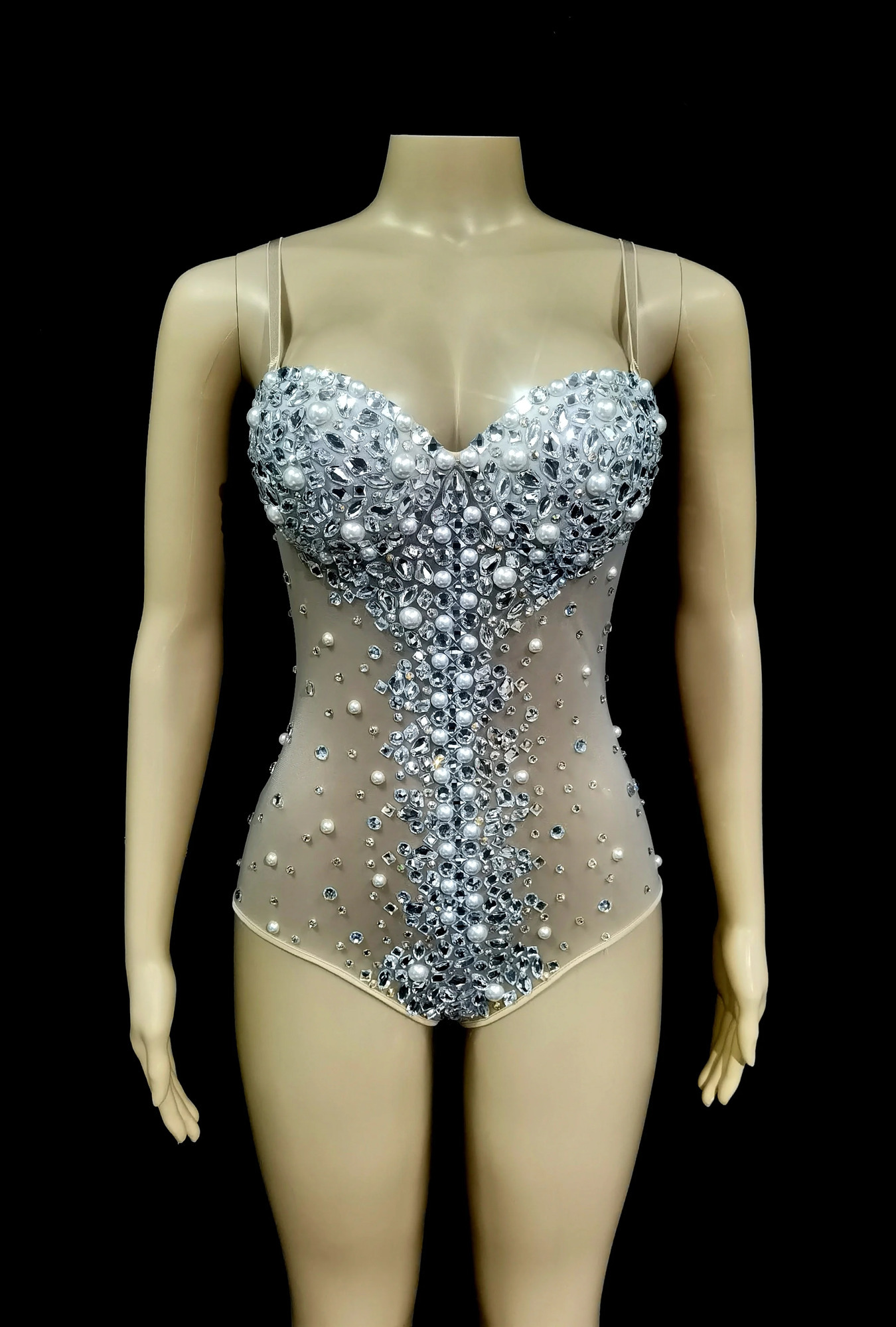 Sparkly Silver Crystals Tight Dress Sexy MeshClub Set Celebrates Female Singer DiRhinestones Dance Costume Stage 250320