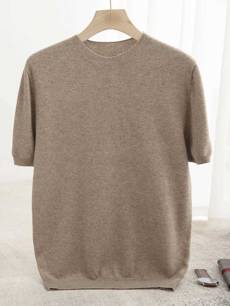 New Summer Autumn Mens 00% Merino Wool Pullover O-Neck Short Sleeve Jumper Cashmere Sweater Soft Casual Tops T Shirt 2 Color W250322