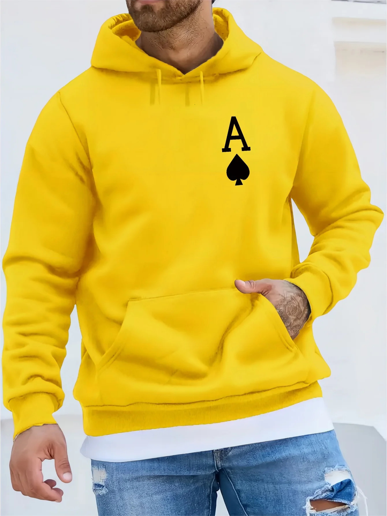 2025 Autumn Winter Pullover for Men Hoodie Graphic Casual Sweatshirt with Kangaroo Pocket Cool Poker Spade A Long Sleeve 250322