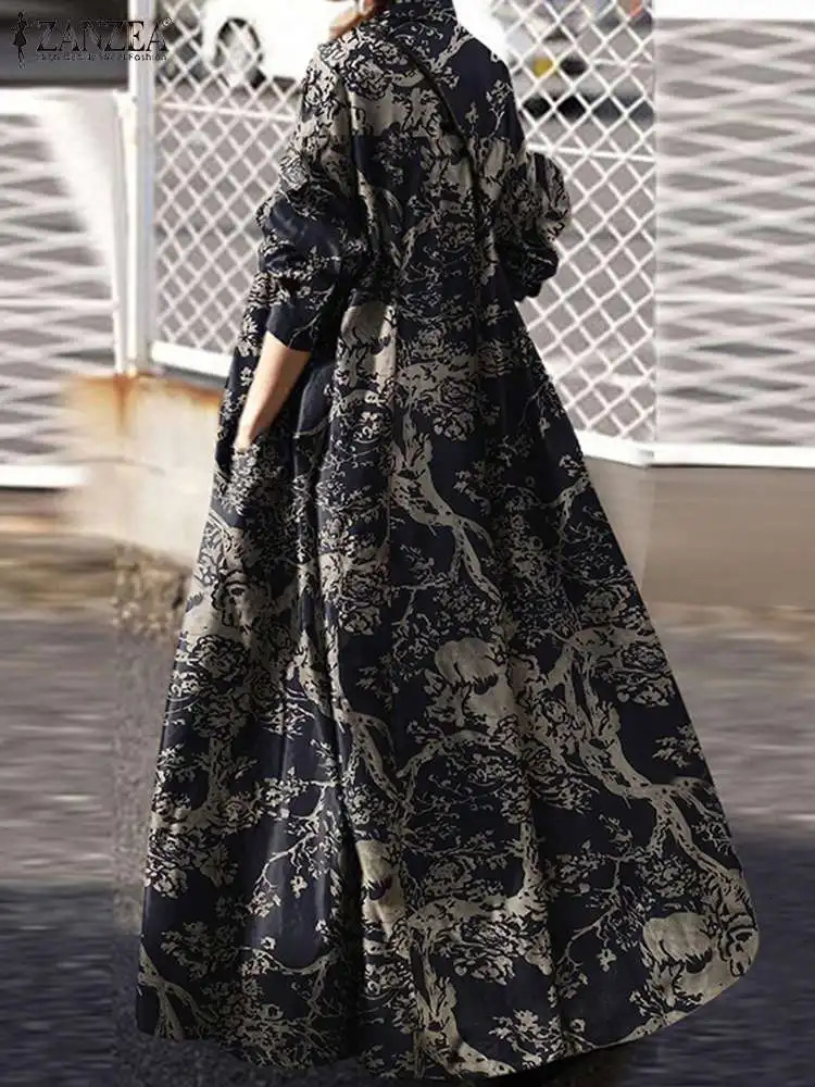 Autumn Maxi Sundress ZANZEA Vintage Long Shirt Dress Women Floral Printed Cotton Long Sleeve Vestidos Female Holiday Robe 250322