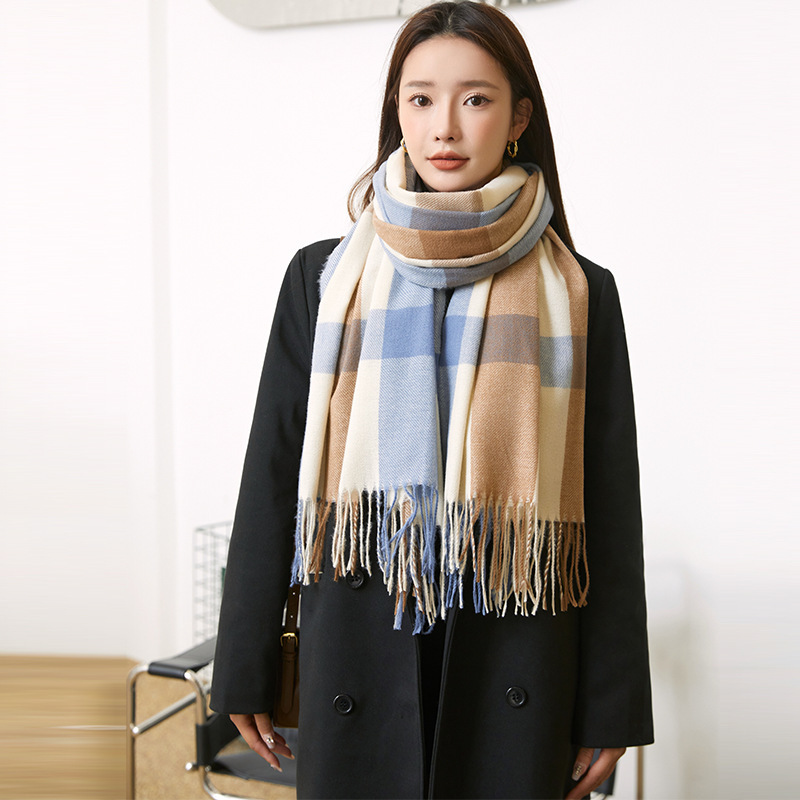 K196 Scarf thick warm 2024 new Korean sweet imitation cashmere scarf plaid shawl neck scarf female factory wholesale