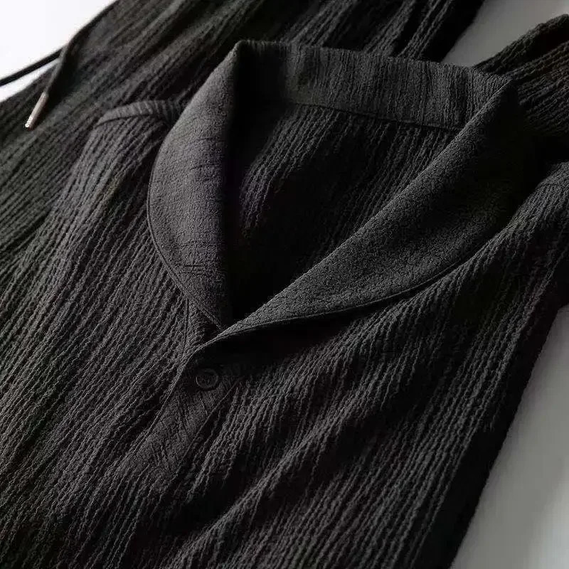 Summer ultra-thin five piece ice silk linen set mens cotton linen 2-piece set loose fit mid sleeve T-shirt sportswear 250318