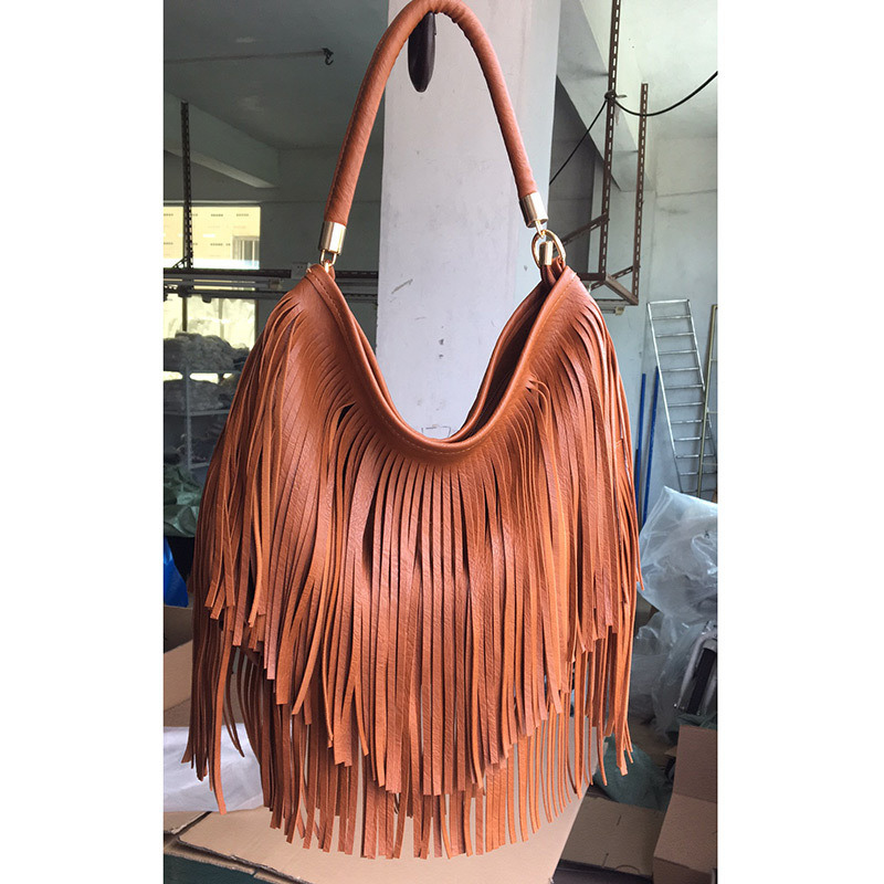 Soft Leather Double-Sided Tassel Portable Trendy Women's Single Shoulder Crossbody Handbag, Large Bag, Guangzhou Factory