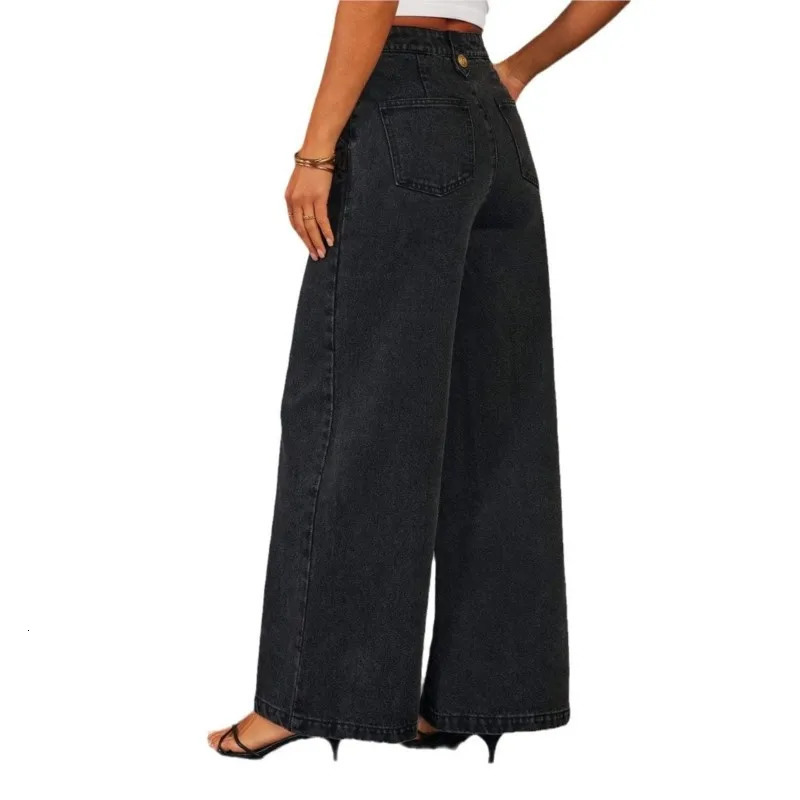 Streetwear denim 2-piece set womens summer clothing womens sleeveless vest top wide leg pants set jeans 2-piece set 250317