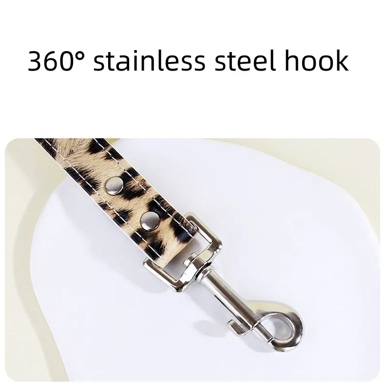 Leopard Print Leather Pet Collar Dog Chest Back Leash Adjustable Fashion Dog Collar Cat Collar Pet Supplies