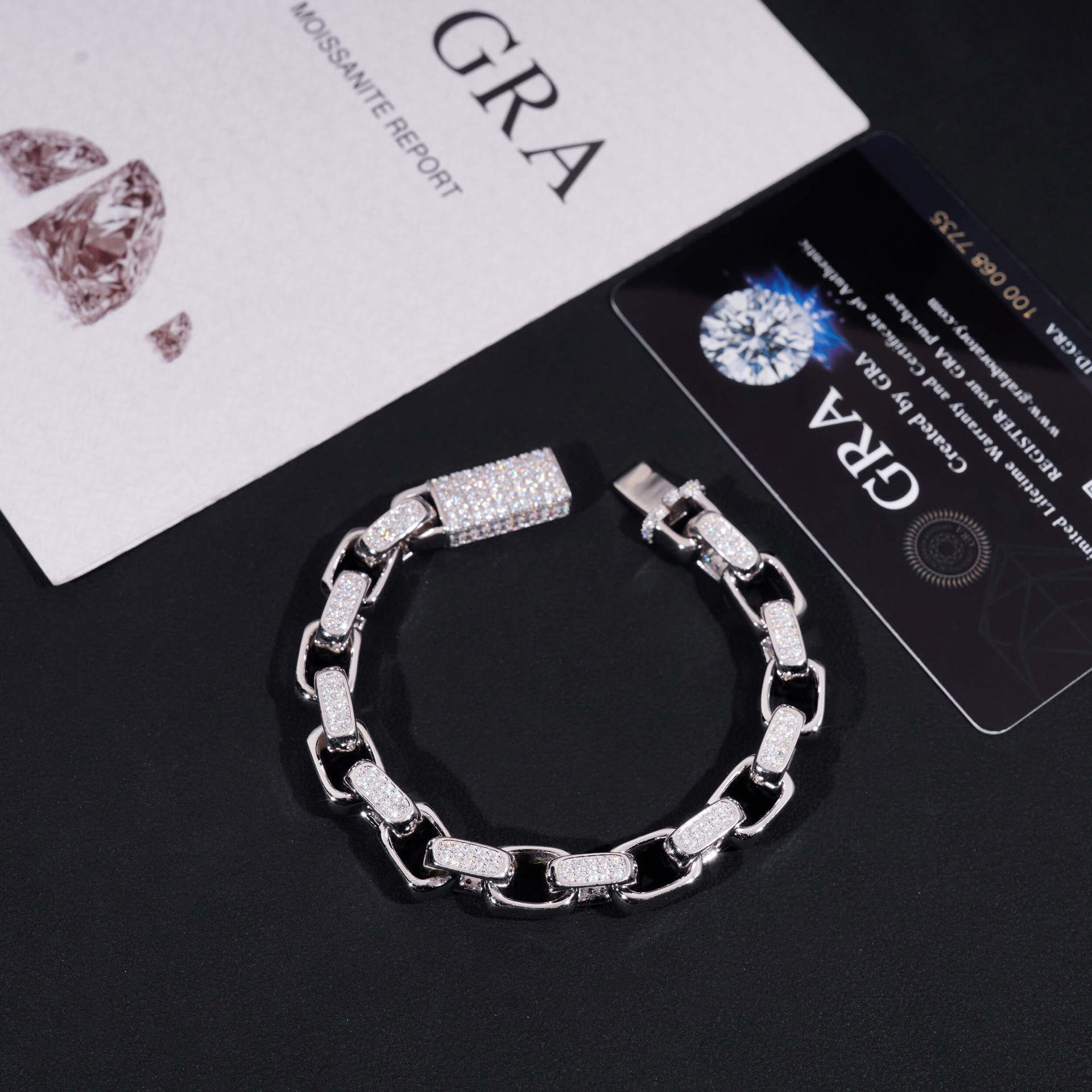 New hip-hop S925 silver moissanite bracelet 8mm 8-shaped Cuban chain second over test diamond pen