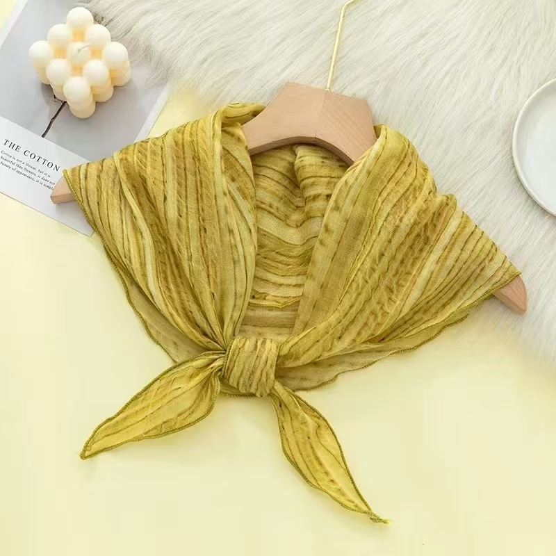 T334 new Korean cotton and linen soft tie-dyed striped triangle scarf female thin autumn fashion mixed color neck scarf