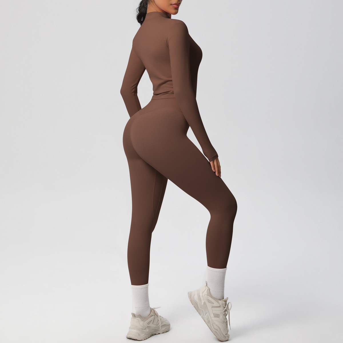tracksuit Solid color double-sided brushed nude jacket long sleeved tight running fitness yoga suit two-piece set leggings