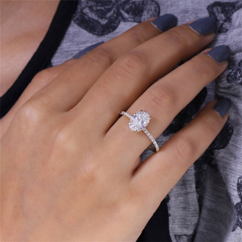 Jewelry 1.5 Carat Oval Cut Lab Diamond Engagement Half Band Hiden Halo Ring Real 14K Solid Gold Womens Wedding HPHT Diamond Ring