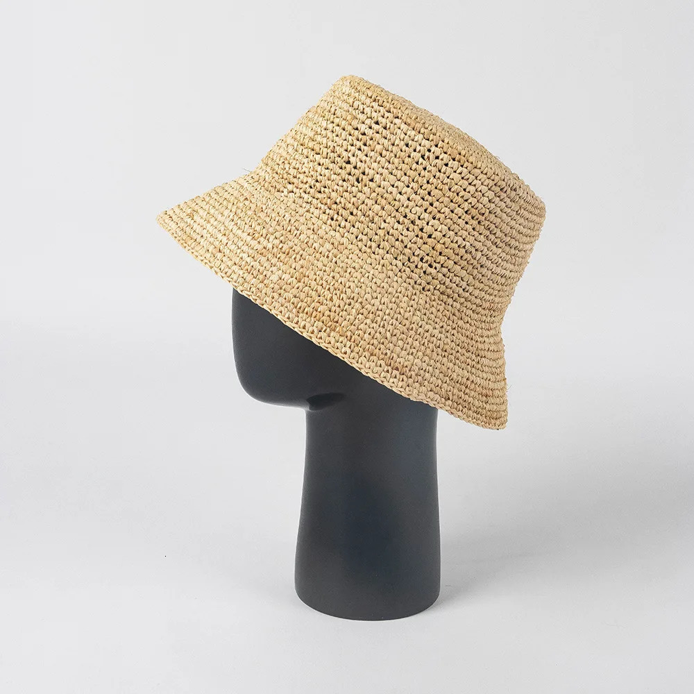 Fashion casual hand crocheted Lafite grass fisherman hat Outdoor sun shading straw hat Foldable 250318