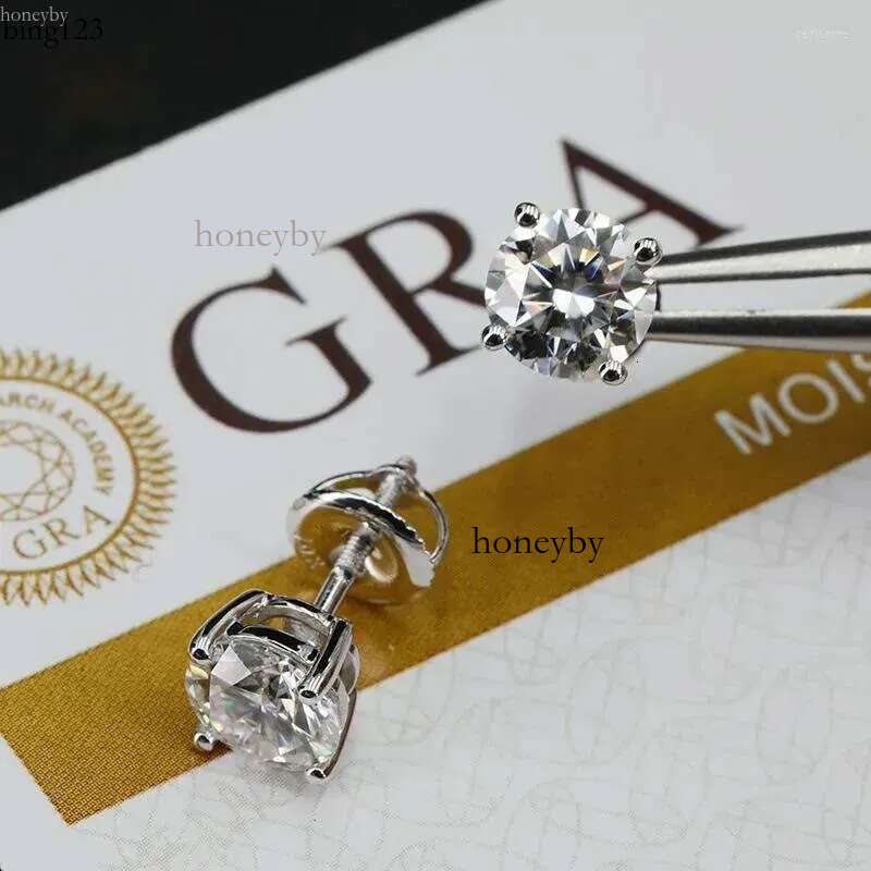 Stud Earrings 0.1-2ct D Color Moissanite VVS1 Clarity Round Dia White Gold S Sterg Sier Screw Back for Women