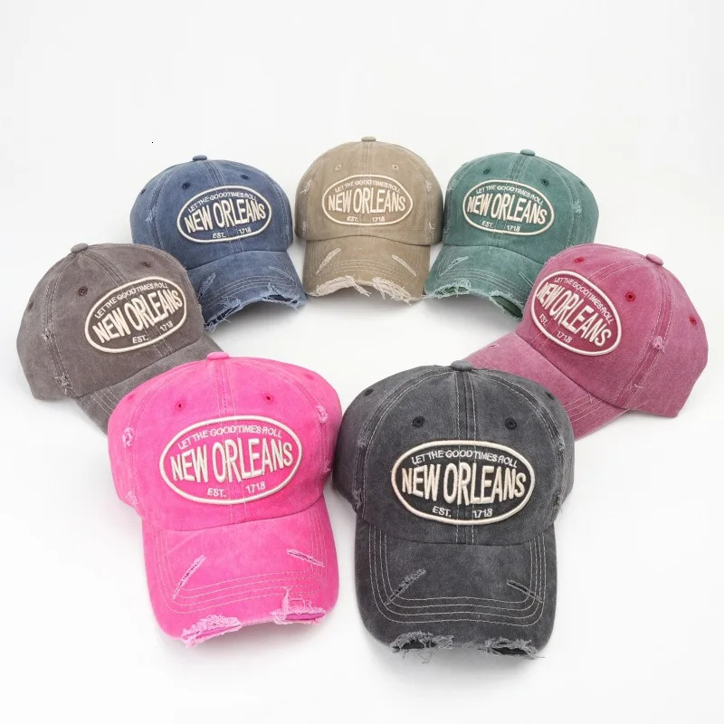 unisex washed cotton baseball cap with letter embroidery retro snap cap for men and womens street clothing outdoor sports hat 250320