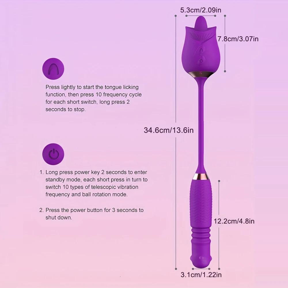 Rose Licking Vibrator Thrusting Anal Dildo Clitoris Butt Stimulator Rotating Vibrating Butt Plugs 3 in 1 Adult Sex Toy for Women 250322