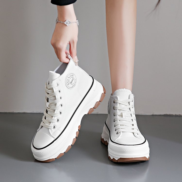 Spring new muffin thick soled canvas shoes high top color matching lace-up single shoes collegiate style casual sports shoes women 2025s hot