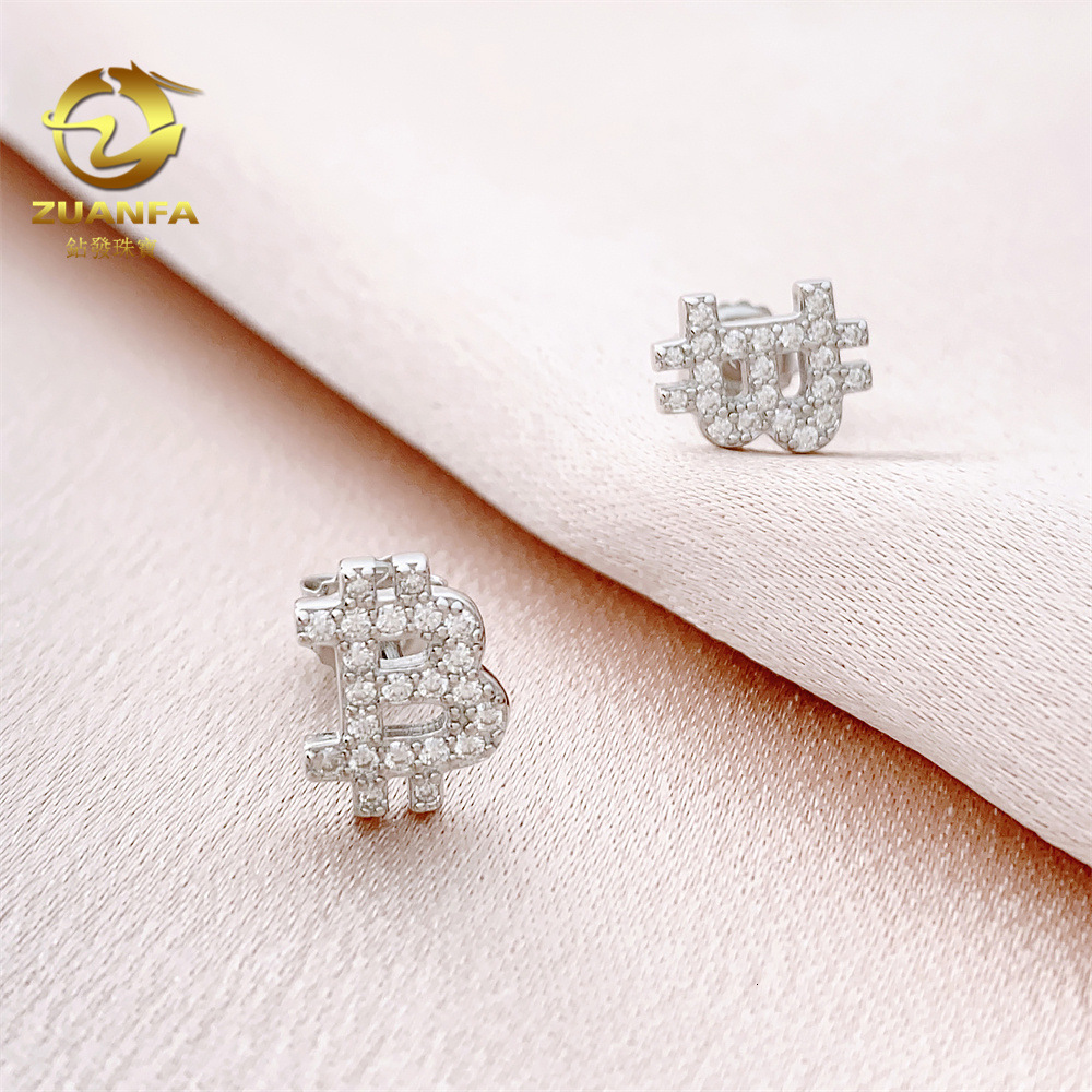 S925 silver moissanite earrings INS new style temperament Bitcoin earrings hip-hop personality earrings