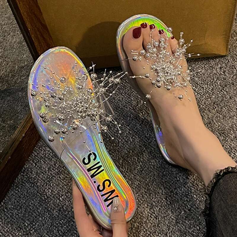 2025 New Fashionable Women's Summer Casual Slippers with Unique Design, Sandals with Anti slip Exterior, Flip up Laser Casual Indoor Shoes1