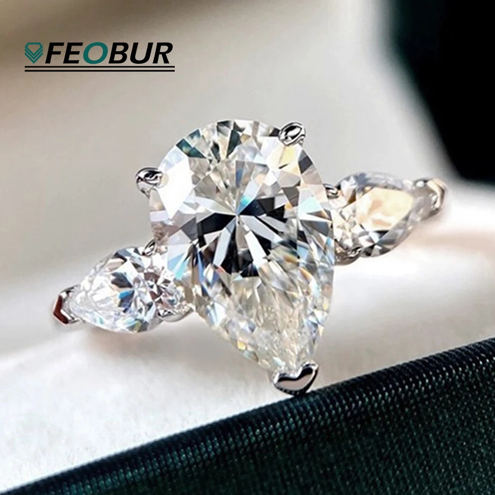 Certified 1/2/3/4CT Pear Cut Full Rings for Women 925 Sterling Silver Waterdrop Diamond Ring Engagement Wedding Band 250311
