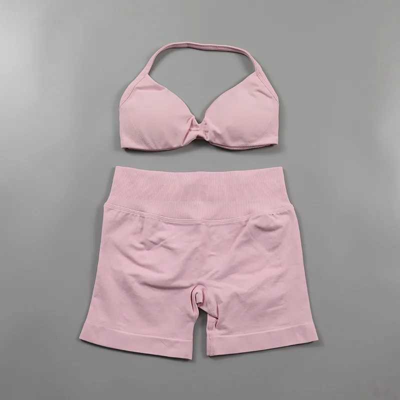 Ruched Seams Yoga Set Womens Sports Shirt Impact Gym Shorts Strappy Sports Bra 2-piece Set Strappy Sportswear W250321