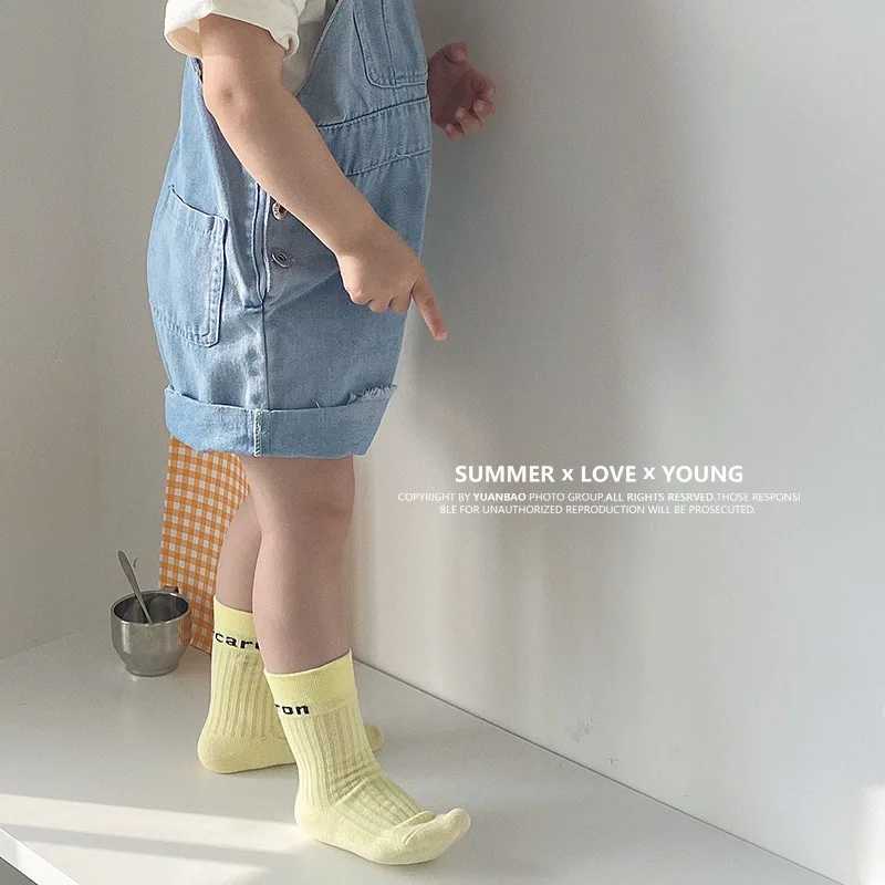 3 pairs of spring candy colored childrens socks soft with letters suitable for little girls and boys baby cotton socks X2503221