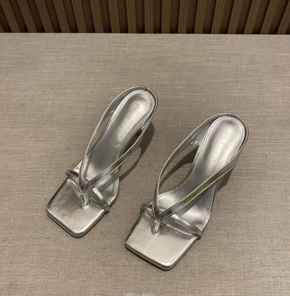 Womens Heel Flip Flops Gold Silver High Heels White Sandals Women Mules Slippers Ladies Summer Shoes Calzado Mujer 250322