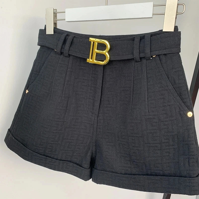 5 Colors for Option Pink Texture Washed Denim Shorts for Women with Belt Casual Style Quality Jeans Trousers 250319