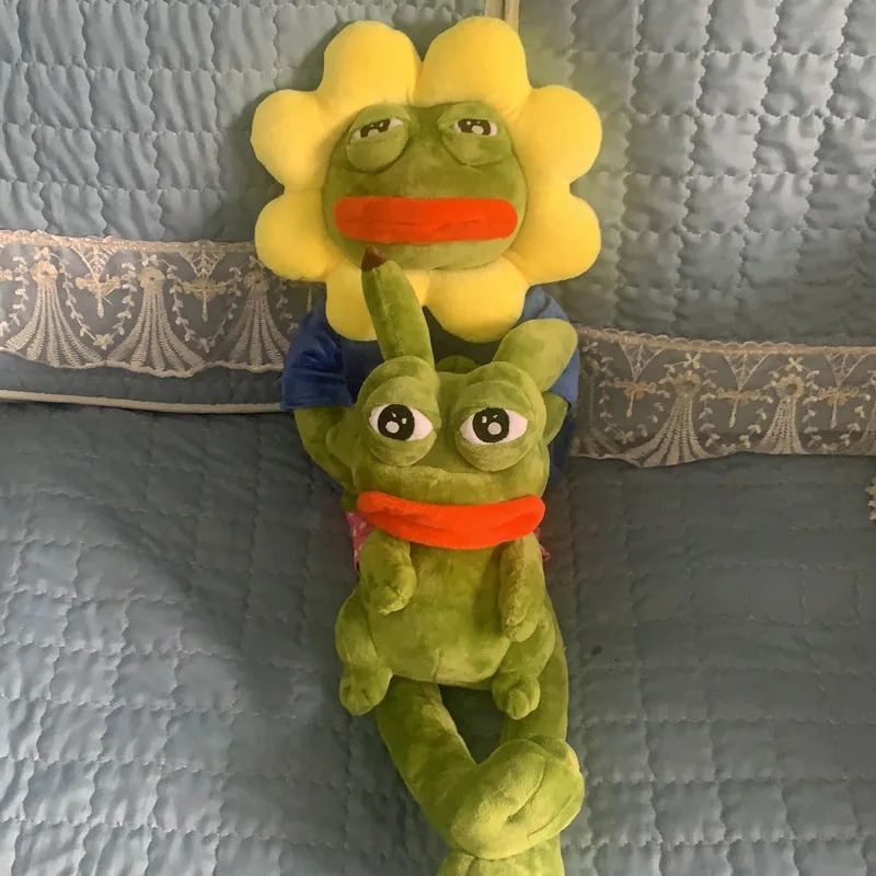 Truly authorized Pepe Frog Sad Sunflower Doll Lonely Plush Toy Big Eyes Mouth Green Gift in 250319